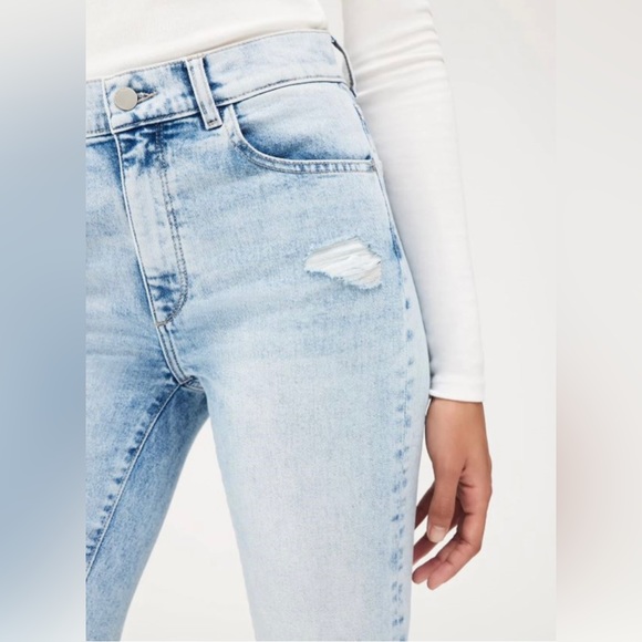 NWT DL1961 Patti Straight Leg High Rise Ankle Lt Seaglass Distressed Blue 18W - Picture 11 of 12